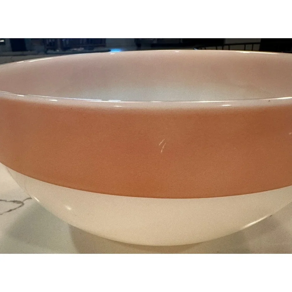 Fire-King Milk Glass Mixing Bowl Peach‎ Band Vintage Oven Ware 8.5 Inch USA